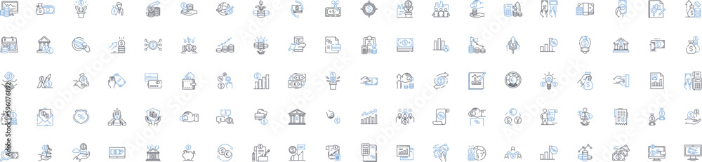 Capital expenditure line icons collection. Investment, Expansion, Assets, Procurement, Modernization, Infrastructure, Renovation vector and linear illustration. Upgrades,Maintenance,Equipment outline