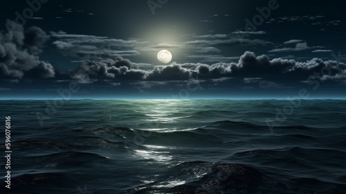 Full moon over the sea at night.generative ai