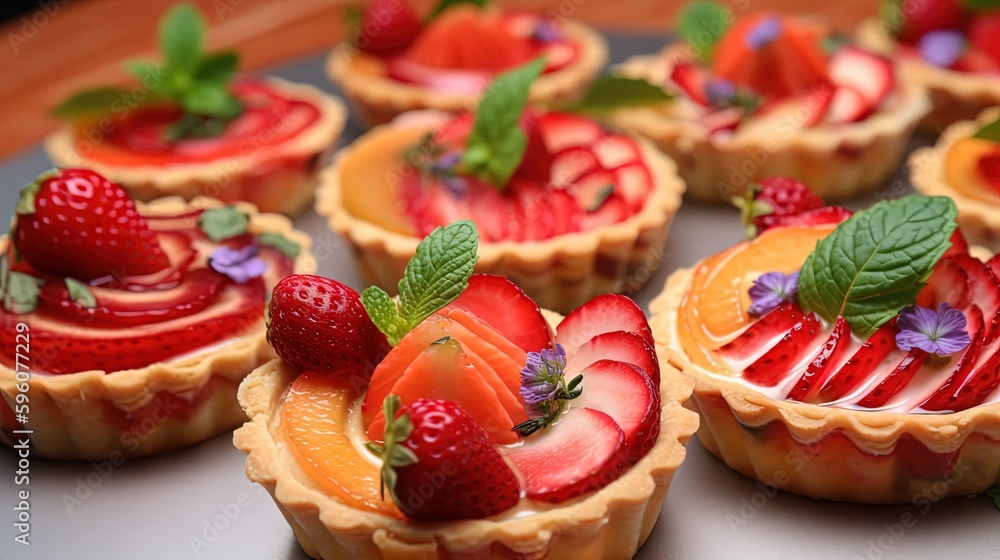 close up mini fruit tart look tasty, Generative Ai