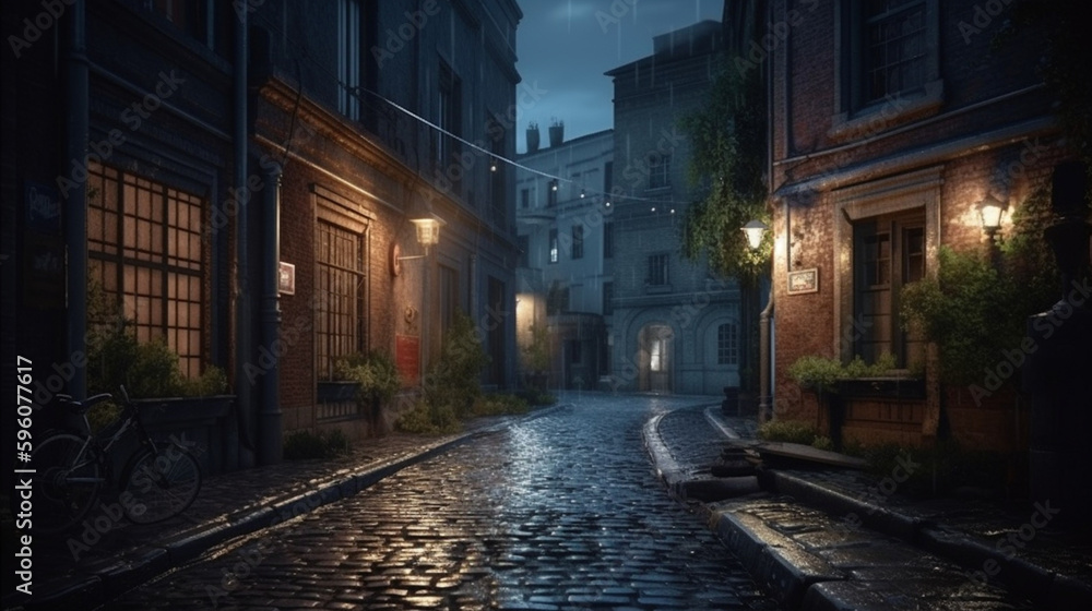 Old street in the old town at night.generative ai