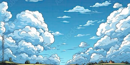 Cartoon Comic Background with Blue Sky - Children's Book Illustration - Generative AI