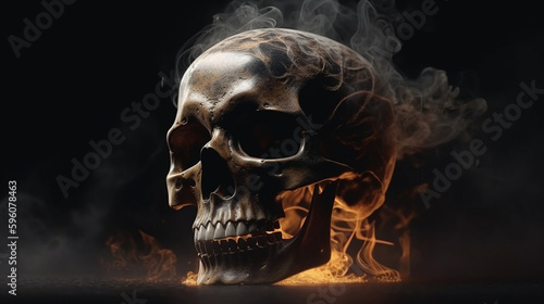 Skull with smoke on dark background. Halloween concept.generative ai