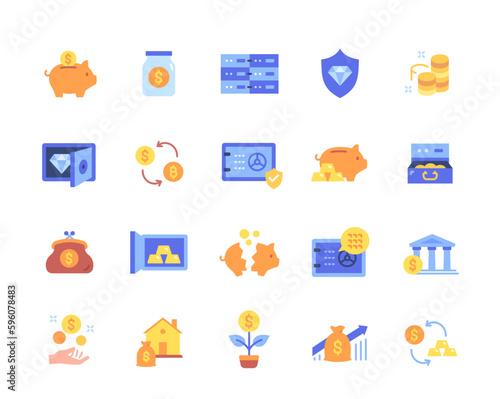 Money savings color icons set