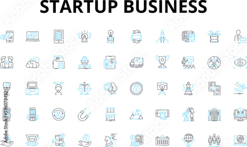 Startup business linear icons set. Innovation, Disruption, Growth, Scalability, Entrepreneurship, Funding, Strategy vector symbols and line concept signs. Marketing,Branding,Technology illustration