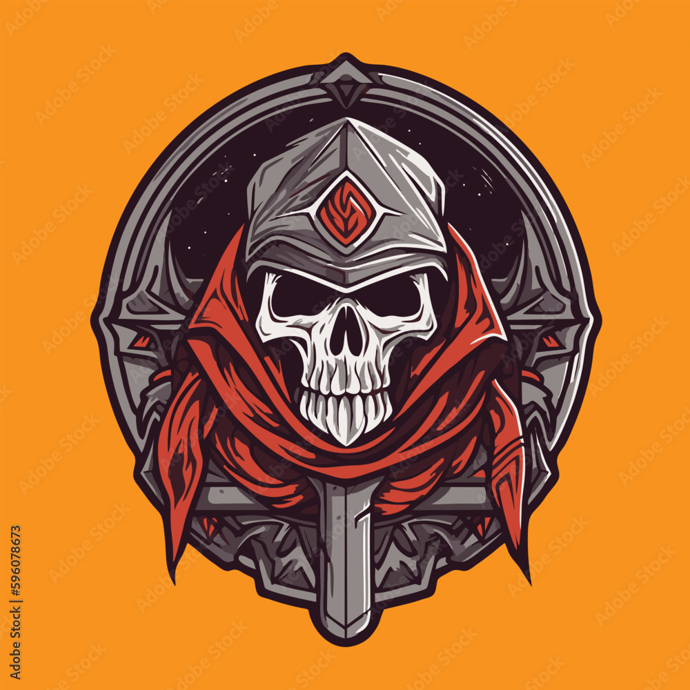 Gothic warrior skull with red bandana, vector illustration Gothic warrior skull with red bandana, vector illustration