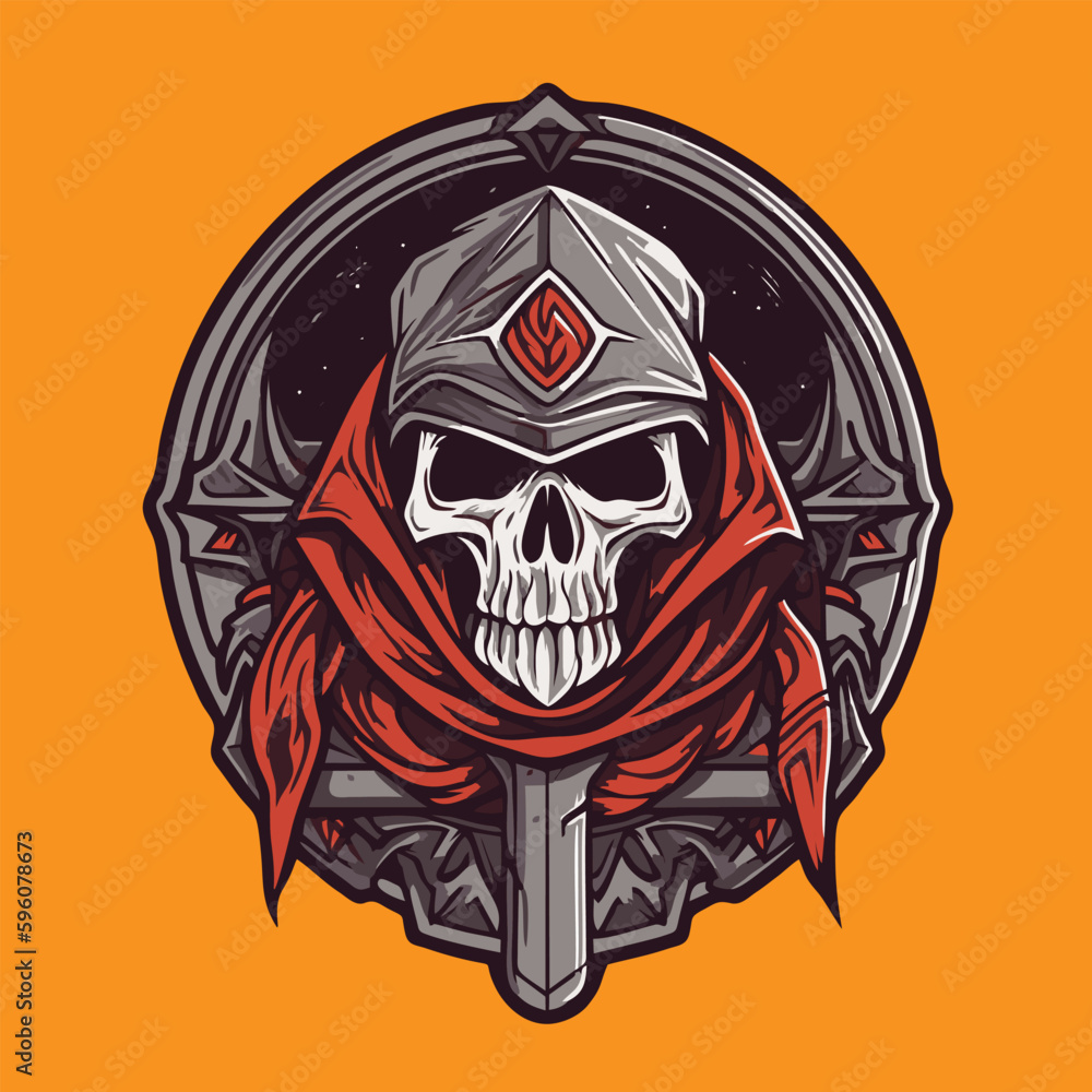 Gothic warrior skull with red bandana, vector illustration