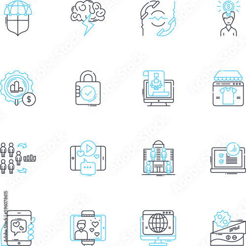 Web optimization linear icons set. search, ranking, traffic, algorithm, metadata, optimization, keywords line vector and concept signs. analytics,crawl,index outline illustrations