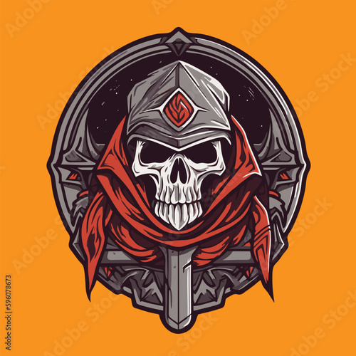 Gothic warrior skull with red bandana, vector illustration