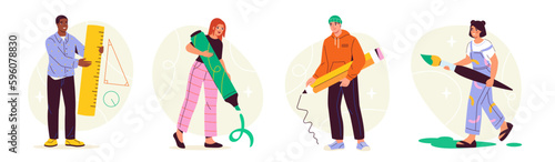People with pencils set