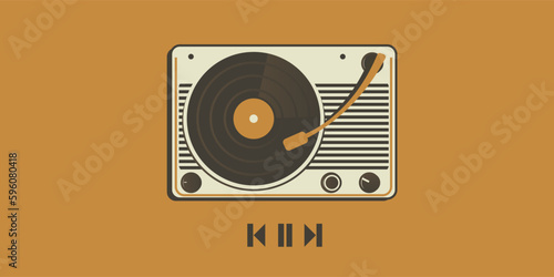 Tape recorder for playing vinyl records retro background. Old school concept.
