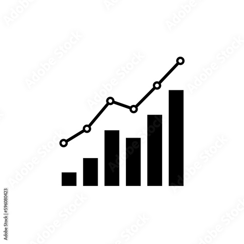 Chart graph. Black icon graph growth with arrow isolated on white background. Hologram positive percentage. Grow direction design business management concept. Analysis pie chart. Vector illustration