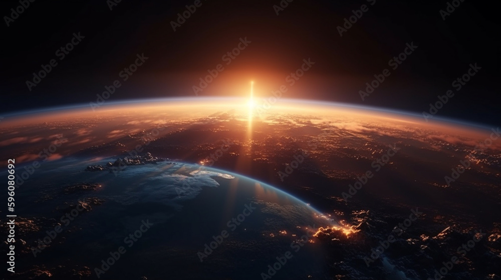 Sunset over planet Earth 3D rendering elements of this image furnished by NASA.generative ai