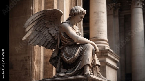 Statue of an angel on the stairs of St. Stephen's Basilica in Budapest, Hungary.generative ai