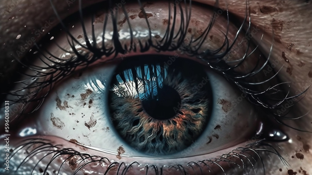 Close-up of an eye with water drops. Macro shot.generative ai