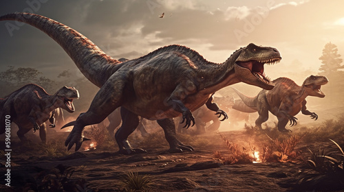 Dinosaur in a prehistoric environment.generative ai photo