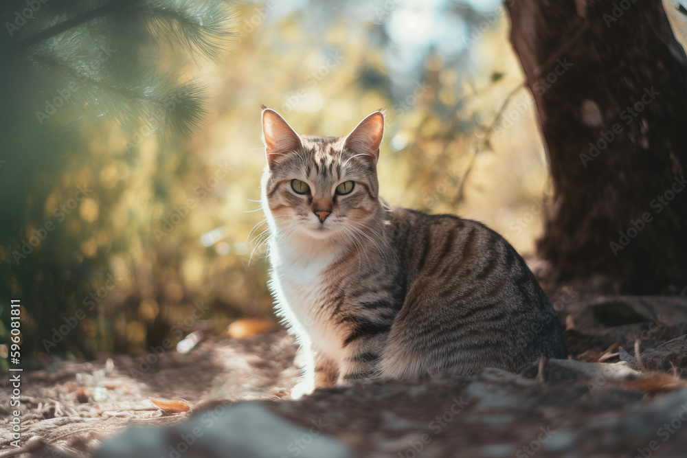 Fototapeta premium Domestic cat in nature. Created using Generative AI technology.