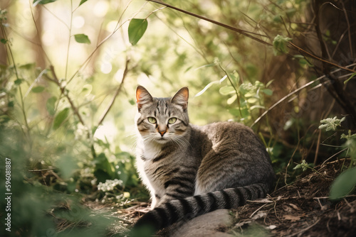 Wallpaper Mural Domestic cat in nature. Created using Generative AI technology. Torontodigital.ca