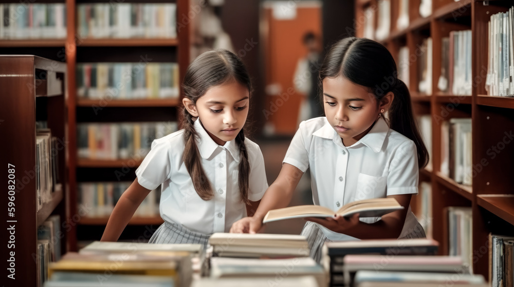 Books were chosen in the library by two classmates - generative ai. Books were chosen in the library by two classmates - generative ai.