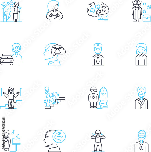 Transnationalization linear icons set. Globalization, Internationalization, Multinational, Cross-border, Integration, Interconnectedness, Trans-border line vector and concept signs. Worldwide