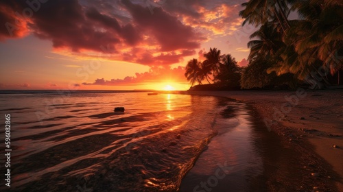 A captivating image of a tranquil Samoan sunset beach on independence day. Generative AI