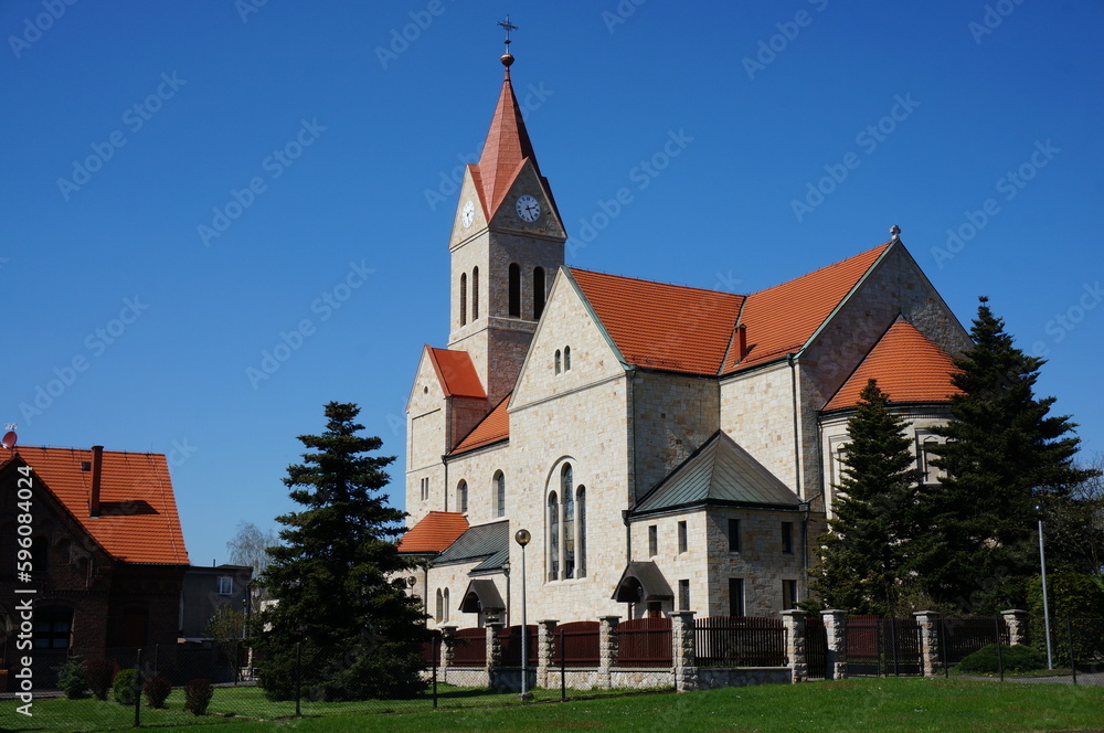 Neo-Romanesque Church of the Visitation of the Blessed Virgin Mary (kosciol Nawiedzenia Najswietszej Maryi Panny). Orzesze, Poland.