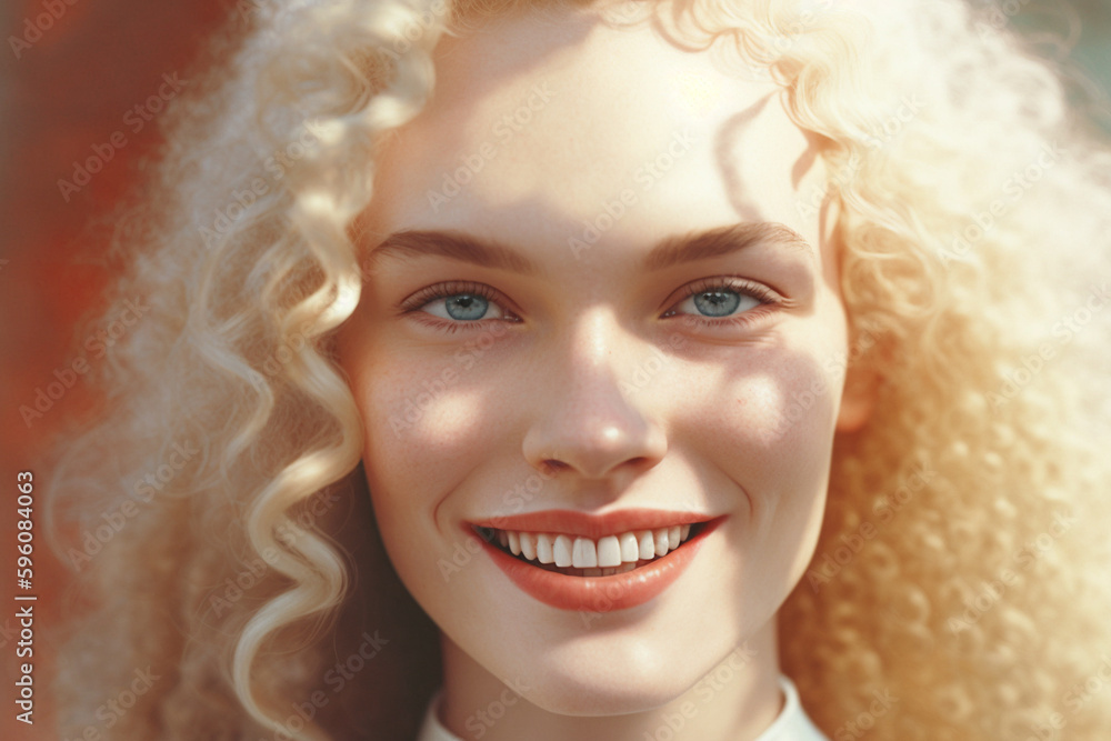 Outdoor portrait of a smiling girl in a hat. Summer concept created with ai generative tools Outdoor portrait of a smiling girl in a hat. Summer concept created with ai generative tools