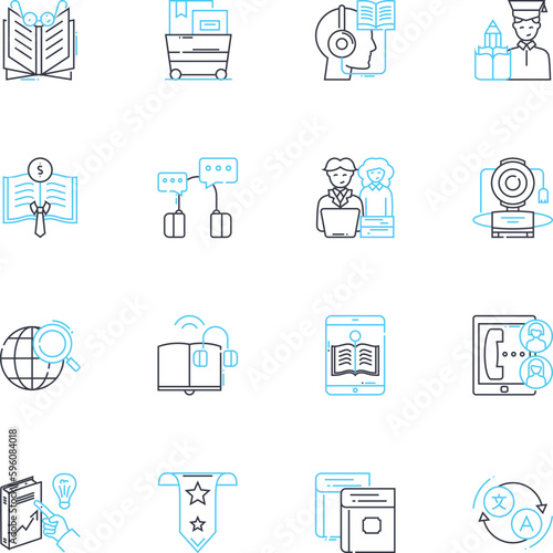Email production linear icons set. Layout, Design, Copywriting, Personalization, Segmentation, Automation, Responsive line vector and concept signs. HTML,CSS,Images outline illustrations