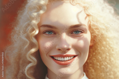 Outdoor portrait of a smiling girl in a hat. Summer concept created with ai generative tools