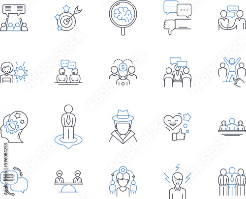 Sales and persuasion line icons collection. Persuasion, Salesmanship, Influence, Pitch, Closure, Conversion, Negotiation vector and linear illustration. Rapport,Communication,Storytelling outline
