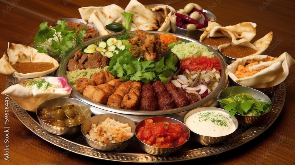 A platter of Turkish meze. Generative AI