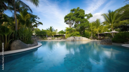A big swimming pool in tropical resort. Gnerative AI