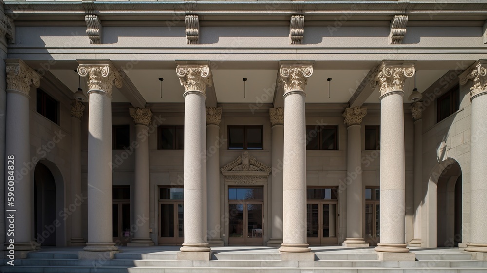 Obraz premium A symmetrical building with a central courtyard and fountain. Generative AI
