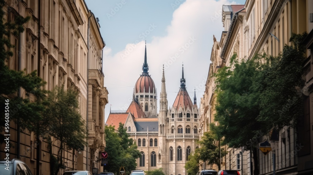 A view of the Hungarian Parliament city. Generative AI