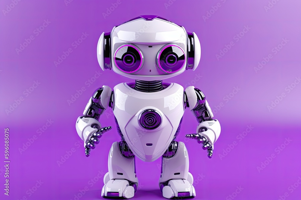 futuristic robot standing on a vibrant purple background. Generative AI futuristic robot standing on a vibrant purple background. Generative AI