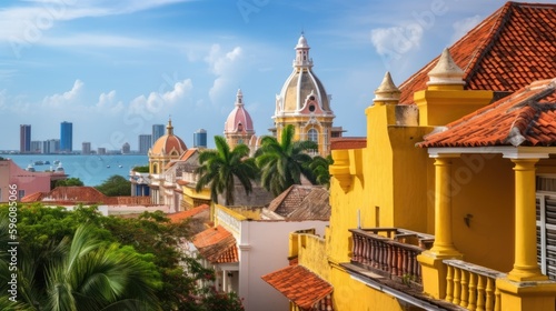 A view of the stunning beaches and colonial architectureal buildings. Colorful 