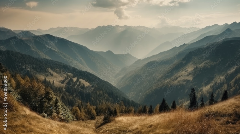 A mountain landscape with a mountain landscape in the background Generative AI