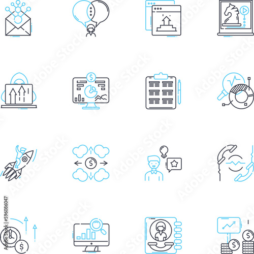 Advertising message linear icons set. Persuasion, Appeal, Branding, Communication, Marketing, Promotion, Message line vector and concept signs. Hype,Attention-grabbing,Enticing outline illustrations