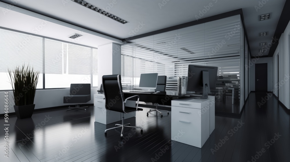 A minimalist office space with a monochromatic design. Generative AI A minimalist office space with a monochromatic design. Generative AI
