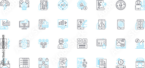 Online promotions linear icons set. Discounts, Coupons, Sales, Rebates, Promotions, Sweepstakes, Giveaways line vector and concept signs. Deals,Bargains,Offers outline illustrations