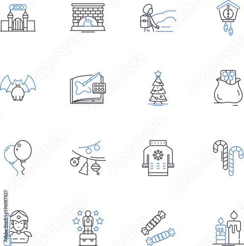 Hiatus line icons collection. Pause, Break, Interruption, Halt, Stoppage, Interval, Gap vector and linear illustration. Breather,Recess,Rest outline signs set
