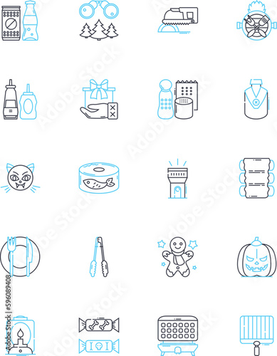 Gathering linear icons set. Meetup, Assembly, Convening, Conference, Rally, Gathering, Summit line vector and concept signs. Hoffbrau,Symposium,Caucus outline illustrations