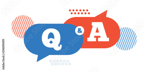 Question and answer line icon designed as faq outline symbol with q and a letter in thin black line, solid, and blue and yellow speak bubble. photo