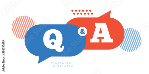Question and answer line icon designed as faq outline symbol with q and a letter in thin black line, solid, and blue and yellow speak bubble.