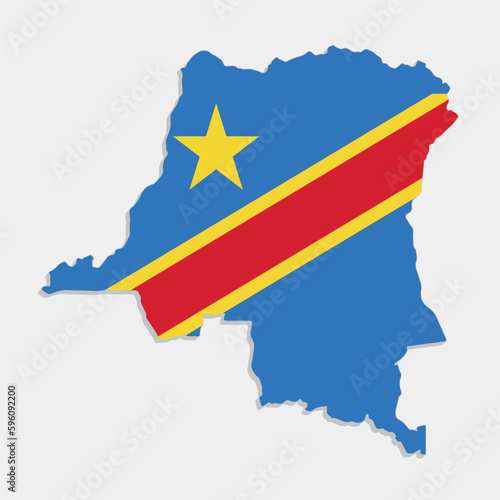 democratic republic of the congo map with flag on gray background