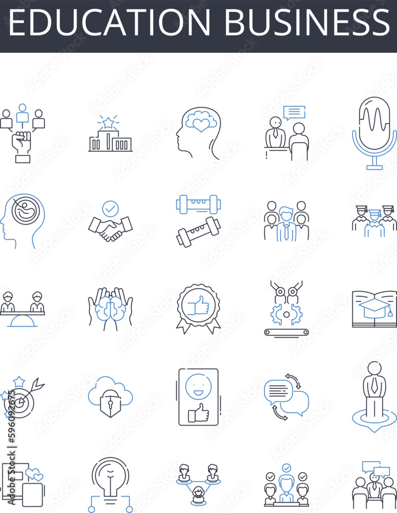 Education business line icons collection. Learning enterprise, Instruction market, Knowledge industry, Academic sector, Scholastic field, Training realm, Tutoring profession vector and linear