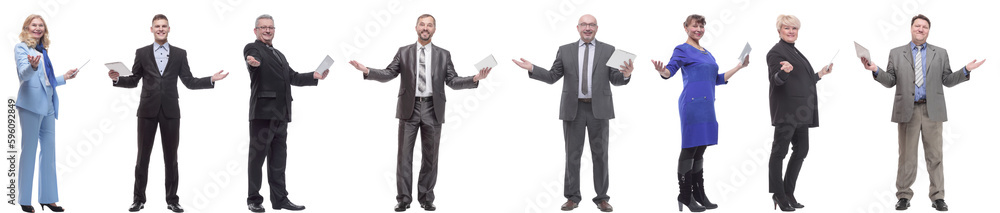 group of people holding tablet with outstretched hand group of people holding tablet with outstretched hand