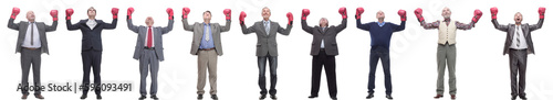 collage of businessmen in boxing gloves isolated