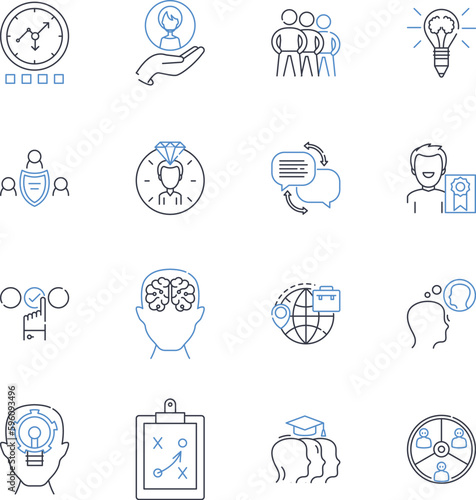 Conglomerate profession line icons collection. Diversification, Multinational, Acquisitions, Synergy, Integration, Portfolio, Expansion vector and linear illustration. Monopoly,Corporate,Investment