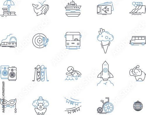 Trekking hikers line icons collection. Adventure, Mountains, Nature, Trails, Backpacking, Climbing, Outdoors vector and linear illustration. Trek,Exploration,Fitness outline signs set