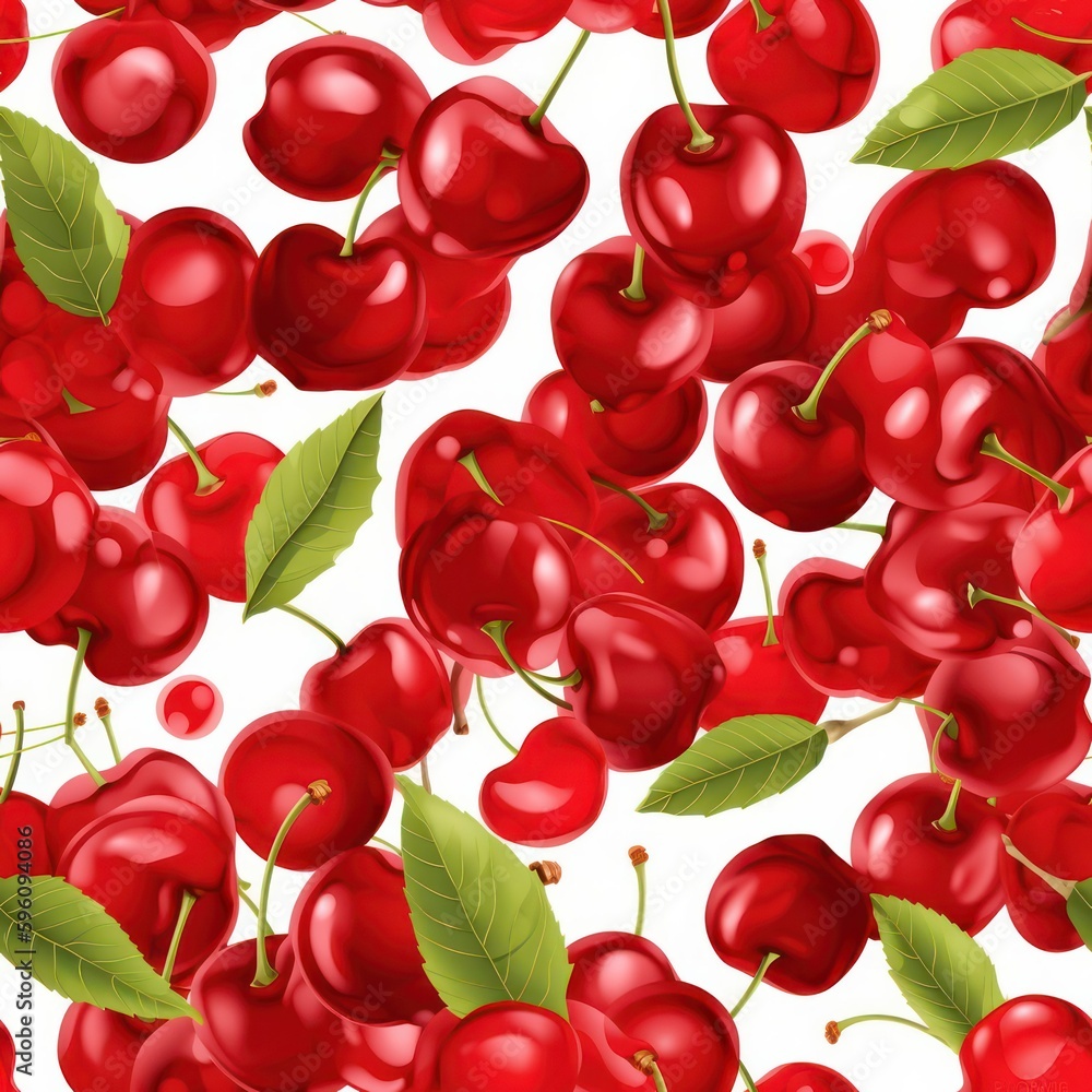 pattern of ripe red cherries. background with berries. generative AI pattern of ripe red cherries. background with berries. generative AI